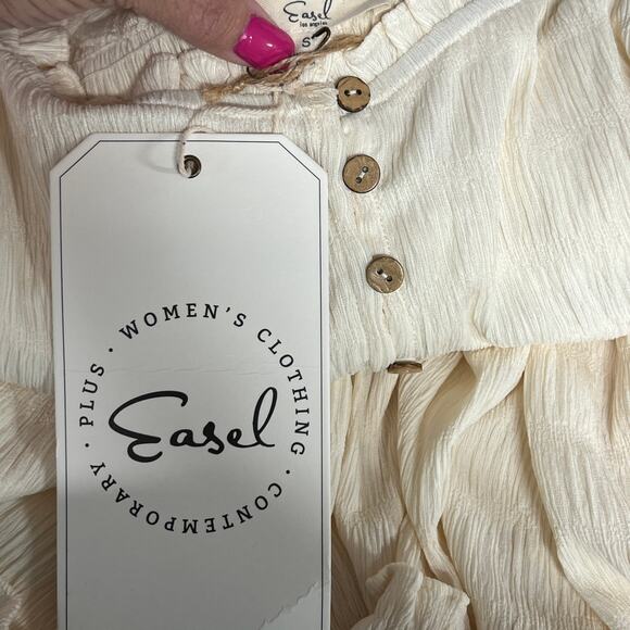 Easel Puff Sleeve Tiered Mini Babydoll Dress Ivory Small Flowy Romantic Boho NWT - Picture 6 of 12